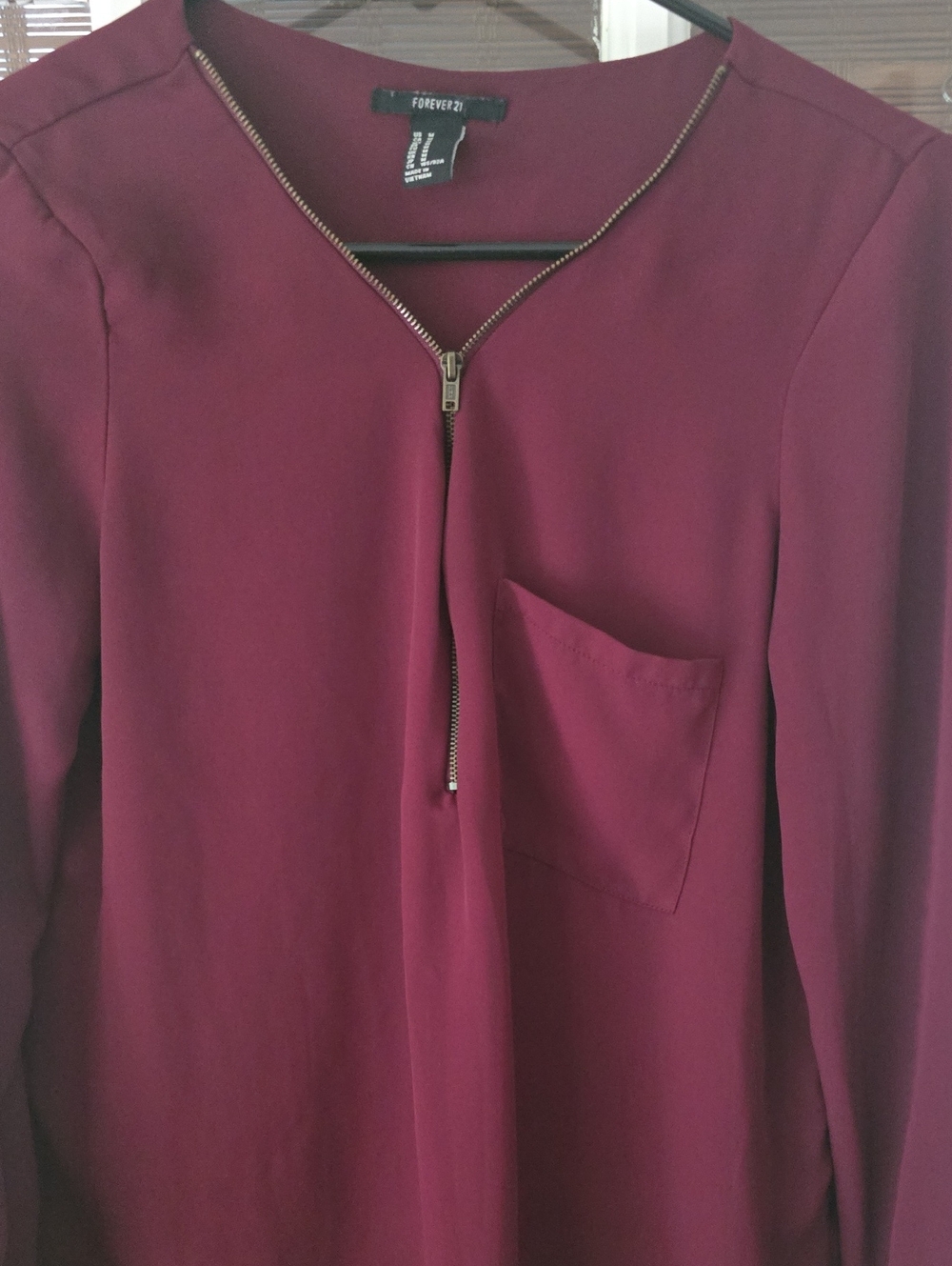 Forever 21 Burgundy Zip-Front Pocket Blouse